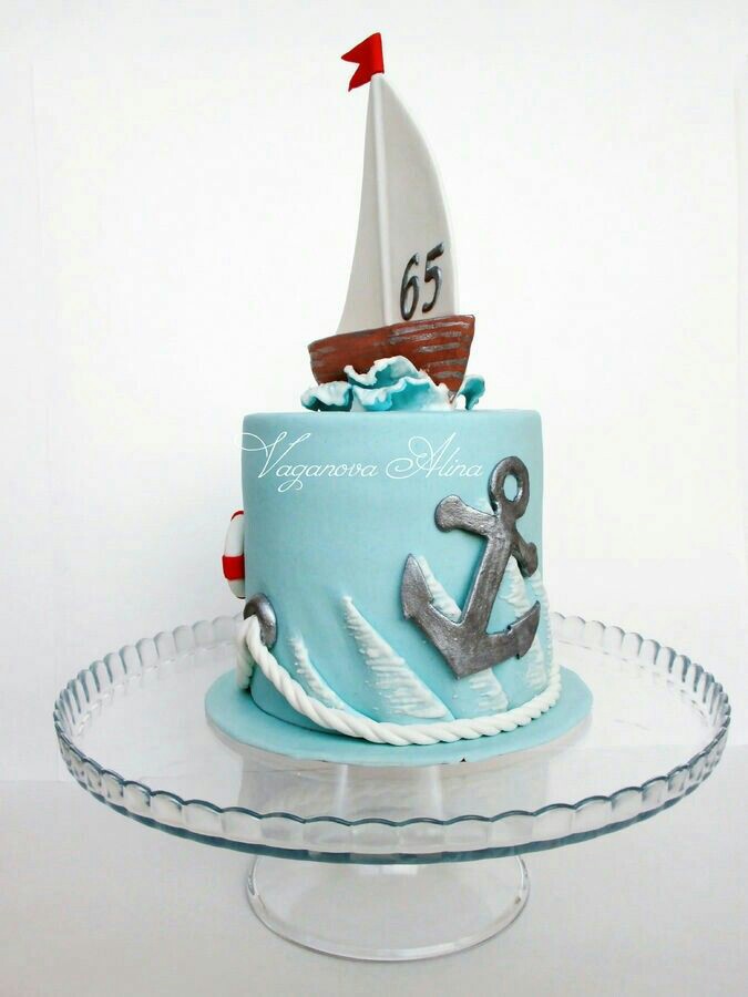 کیک تمام فوندانت با طرح قایق و دریا